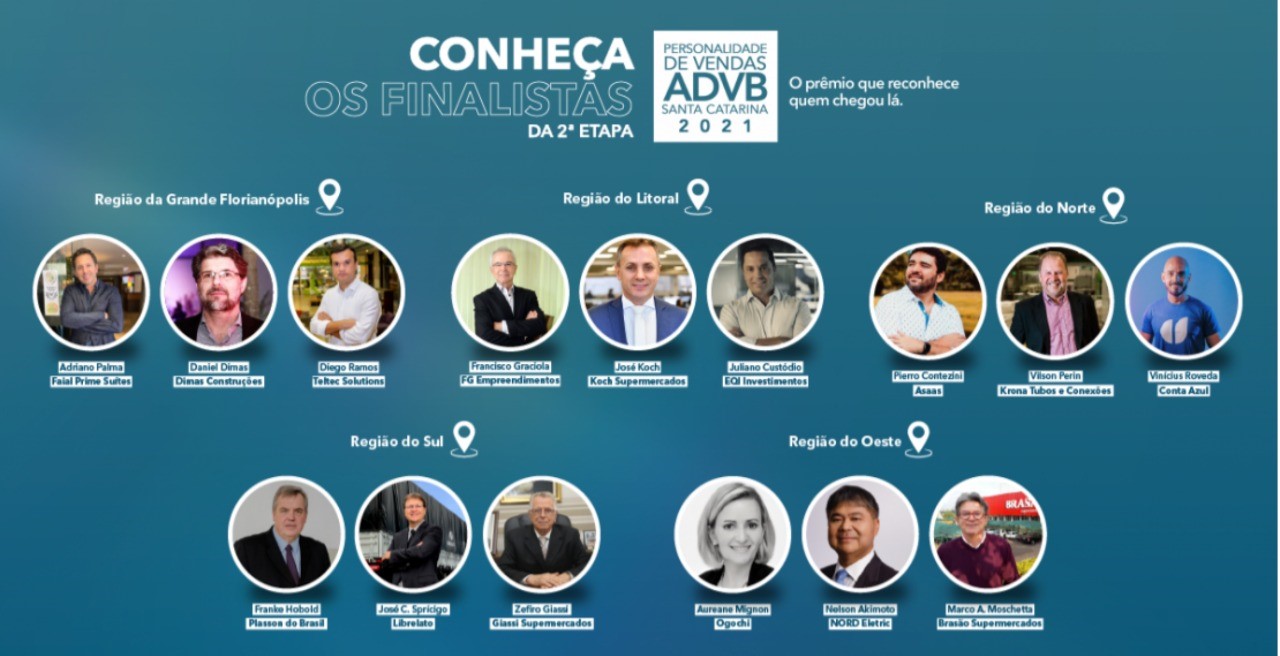Os 15 finalistas do Prêmio Personalidade de Vendas ADVB/SC
