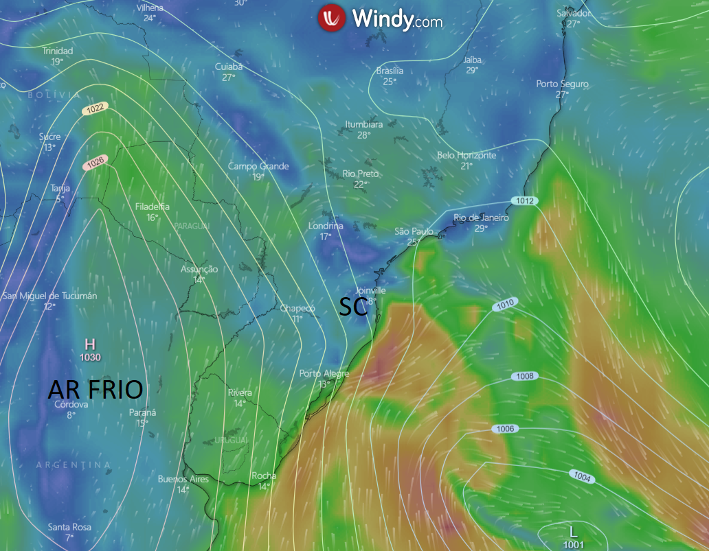 Tendência do ar frio na quarta. Sistema chega pela Argentina Tendência do ar frio na quarta. Sistema chega pela Argentina