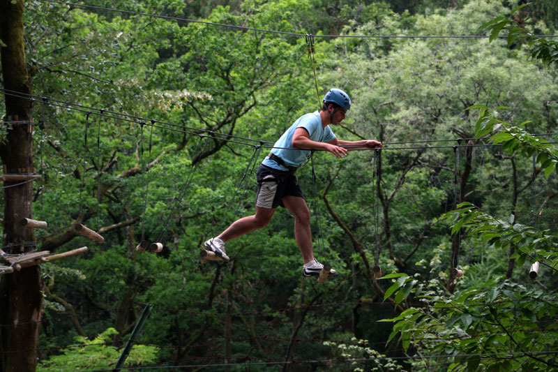 Ao realizar trilhas suspensas em meio às árvores, é importante estar equipado com os ítens de segurança.  Ao realizar trilhas suspensas em meio às árvores, é importante estar equipado com os ítens de segurança.