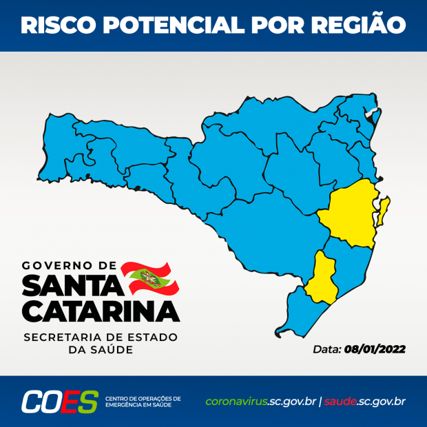 Mapa de risco foi atualizado neste sábado (8) pela SES Mapa de risco foi atualizado neste sábado (8) pela SES