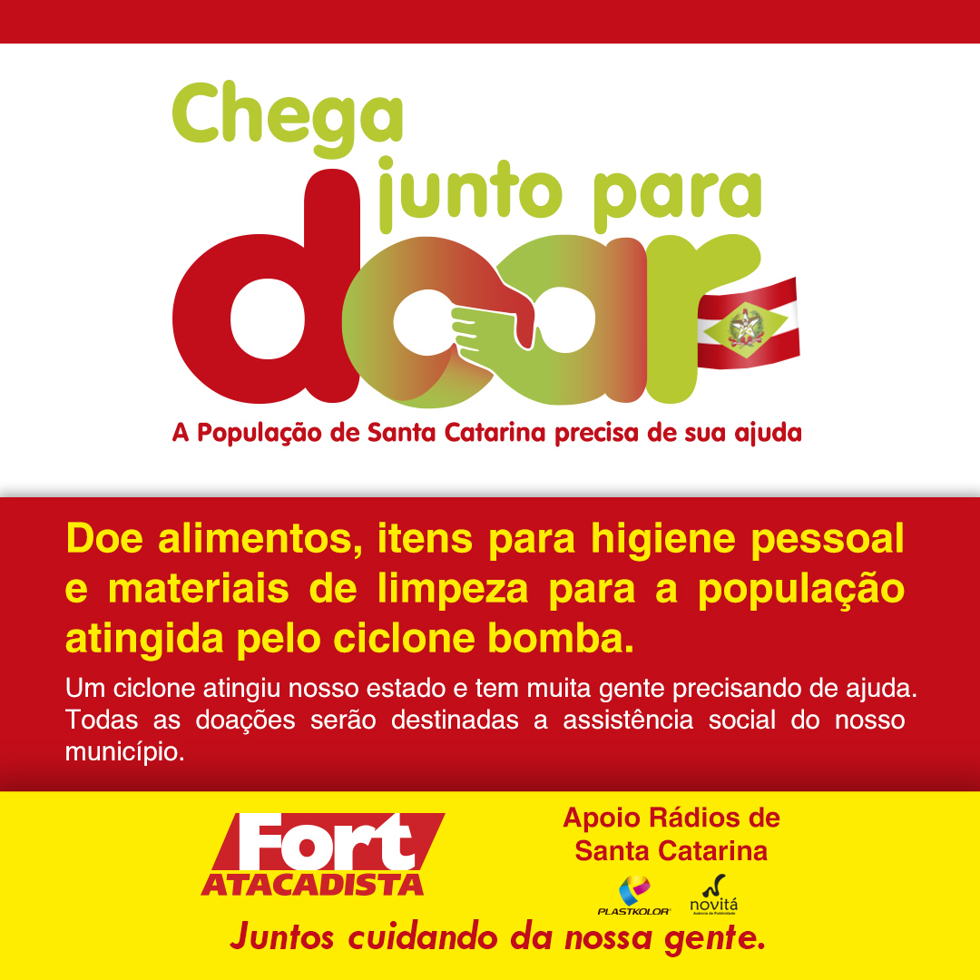 “Chega junto para doar” vai arrecadar até 31 de julho alimentos e itens de higiene e limpeza para famílias necessitadas “Chega junto para doar” vai arrecadar até 31 de julho alimentos e itens de higiene e limpeza para famílias necessitadas