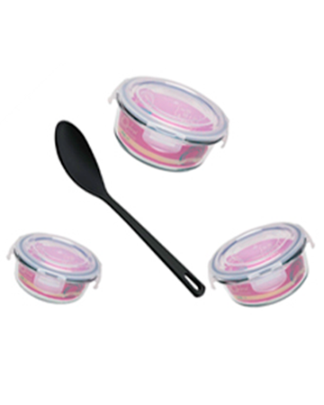 Kit Porta Mantimentos com 3 potes e colher da Hora Digital, com entrega para todo estado Potes de vidros com tampa hermética e colher de nylon da Hora Digital