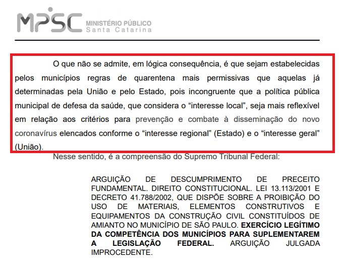 Em documento, grupo de procuradores diz que medidas dos municípios não podem ser mais flexíveis que as do Estado MO