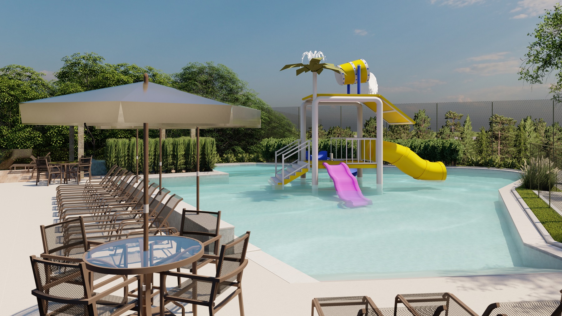 Piscinas com playground infantil