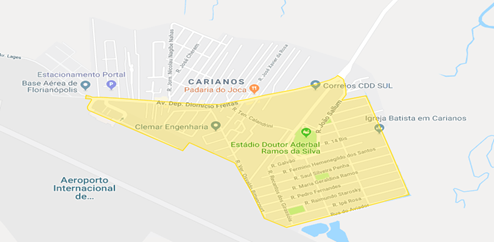 Região do bairro Carianos que terá serviço de locação de bicicletas 