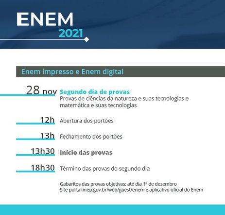 Agenda do segundo dia do Enem Agenda do segundo dia do Enem