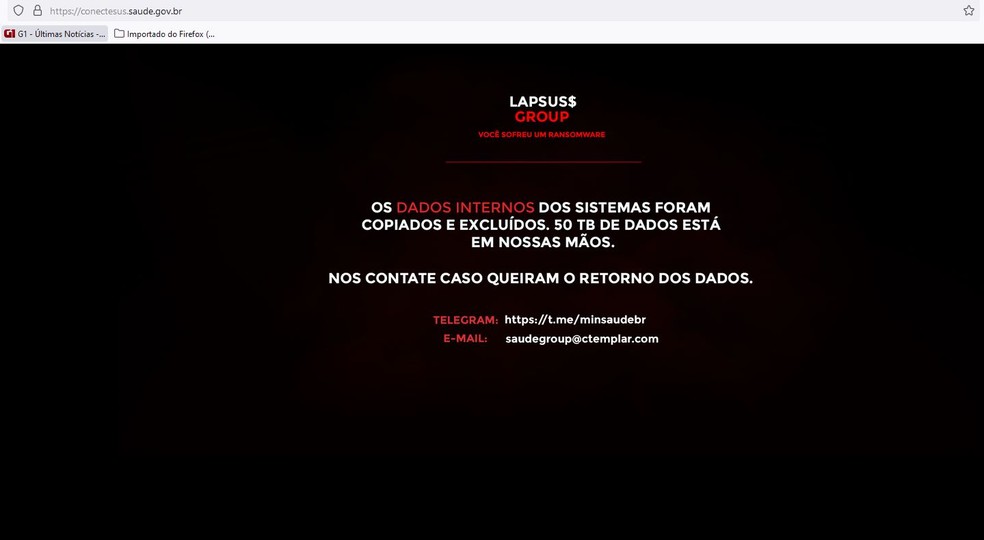 A mensagem apareceu de forma intermitente até parar de ser exibida, por volta das 7h A mensagem apareceu de forma intermitente até parar de ser exibida, por volta das 7h
