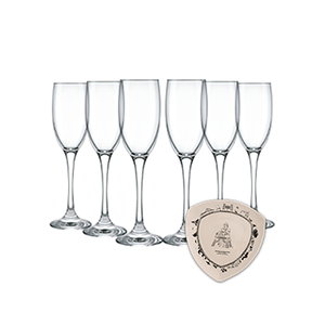 Kit Champagne com 6 taças e Travessa Açoriana da Hora Digital, com entrega para todo estado Seis taças de vidro e travessa para refeições da Hora Digital