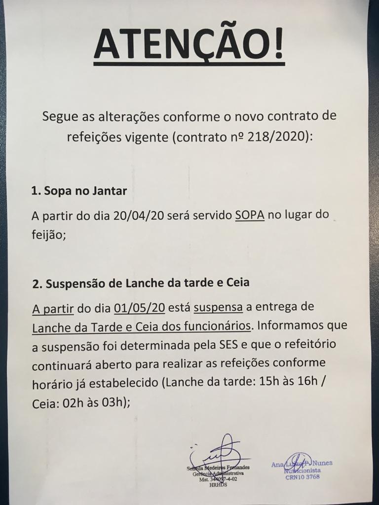 Comunicado aos servidores sobre mudanças na alimentação Comunicado aos servidores sobre mudanças na alimentação