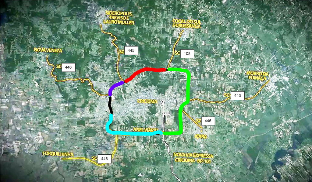 No mapa, o trecho azul escuro é o que será executado. A extensão preta não será feita No mapa, o trecho azul escuro é o que será executado. A extensão preta não será feita