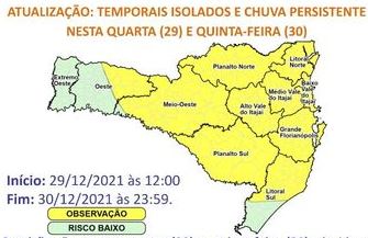 Mapa mostra as regiões com risco para temporais nesta quinta Mapa mostra as regiões com risco para temporais nesta quinta