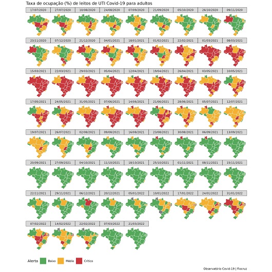 Mapa mostra a evolução do quadro ao longo dos dois anos desde o início da pandemia Mapa mostra a evolução do quadro ao longo dos dois anos desde o início da pandemia