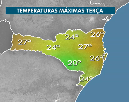 Máximas previstas para a tarde desta terça-feira (16). .