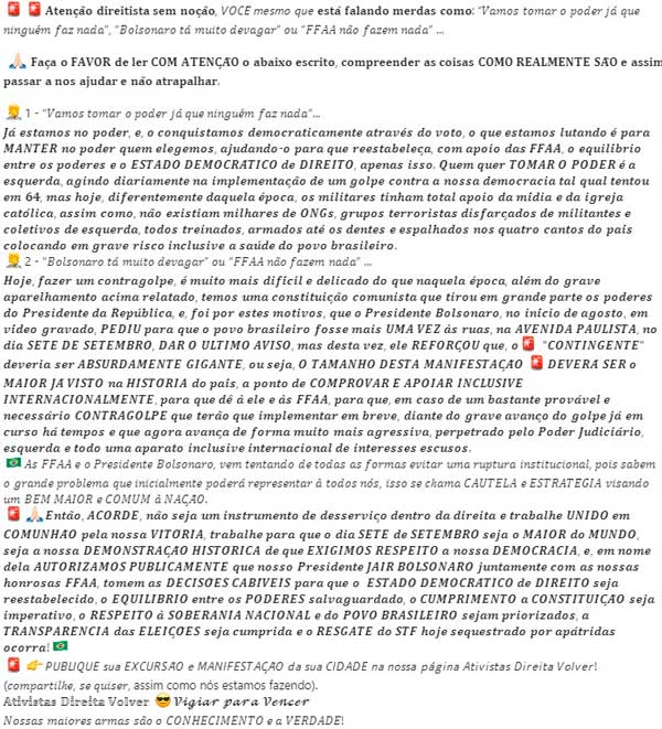 Mensagem de Bolsonaro enviada à lista de transmissão