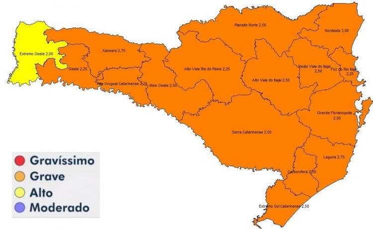 SC está sem regiões em nível gravíssimo pela 1ª vez em 3 meses SC está sem regiões em nível gravíssimo pela 1ª vez em 3 meses