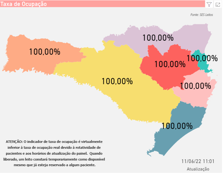 Mapa aponta a situação dos leitos pediátricos em SC Mapa aponta a situação dos leitos pediátricos em SC