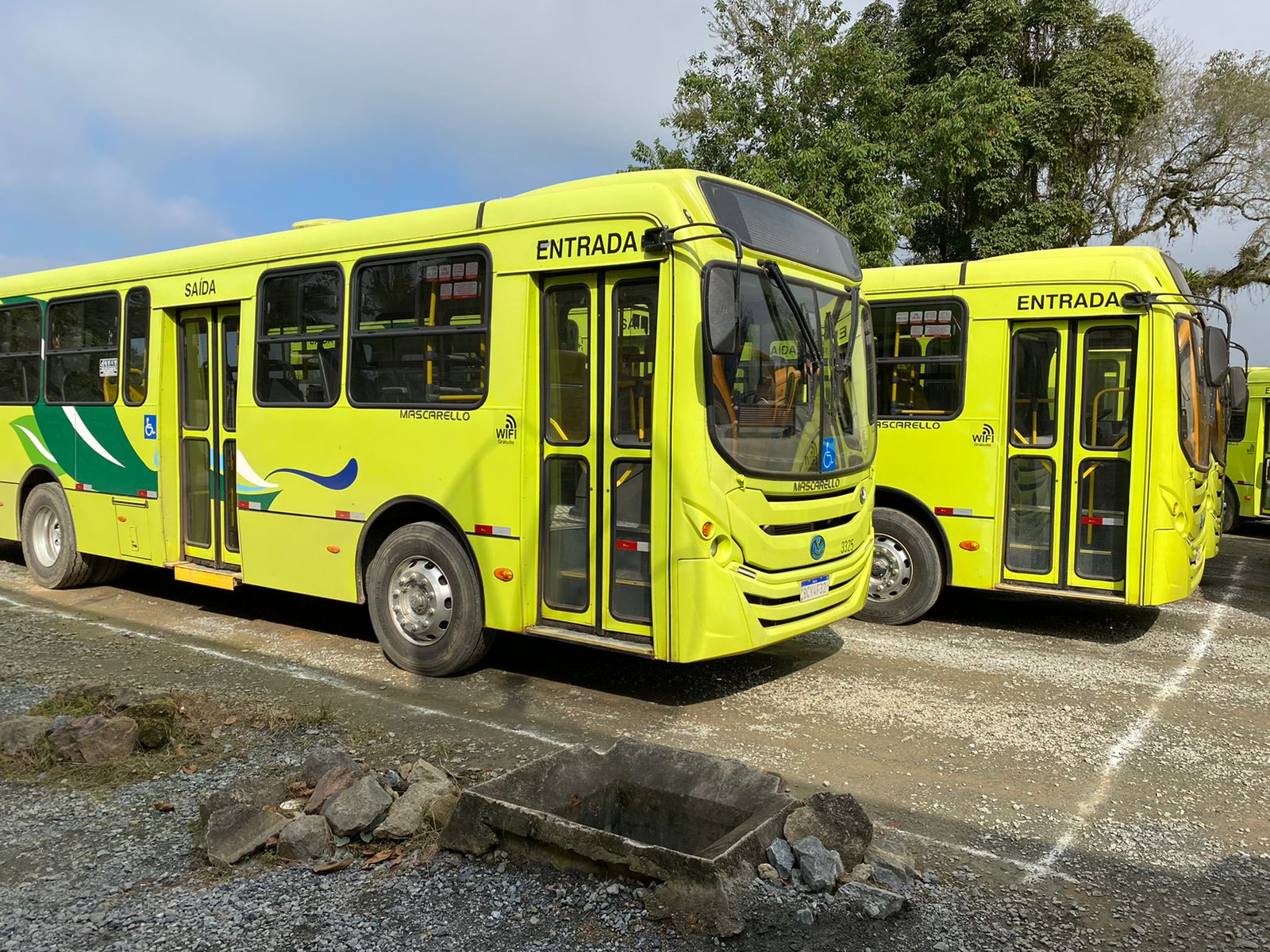 Ônibus parados na garagem da empresa na cidade de Timbó Ônibus parados na garagem da empresa na cidade de Timbó