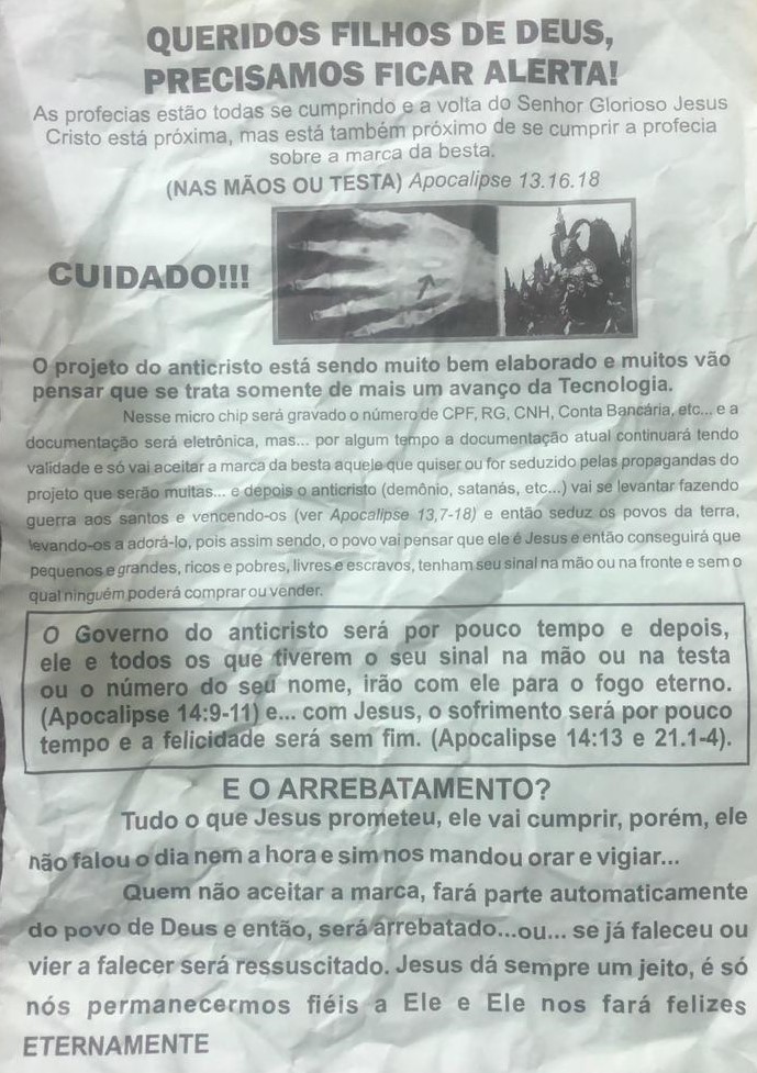 Outra versão do panfleto distribuído na cidade Outra versão do panfleto distribuído na cidade
