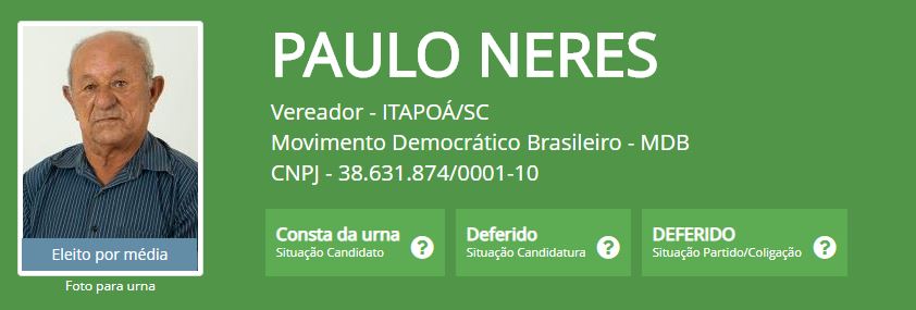 Paulo Neres tem 86 anos e foi eleito vereador no Norte de SC Paulo Neres