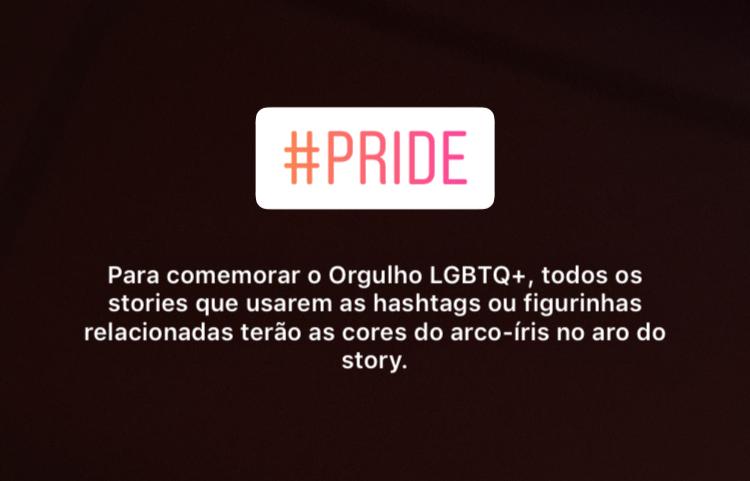 Ao confirmar o uso da #pride o aplicativo exibe mensagem sobre ação
