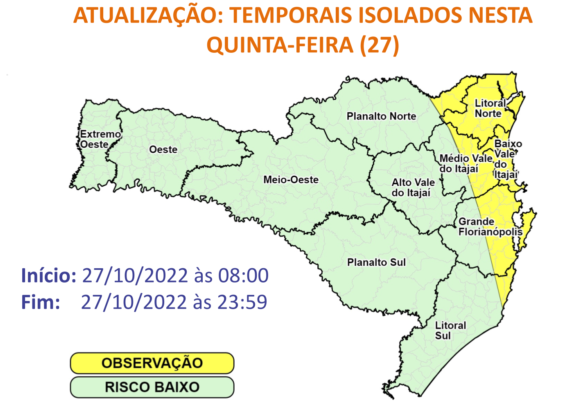 Mapa mostra a chance de temporal em SC Mapa mostra a chance de temporal em SC