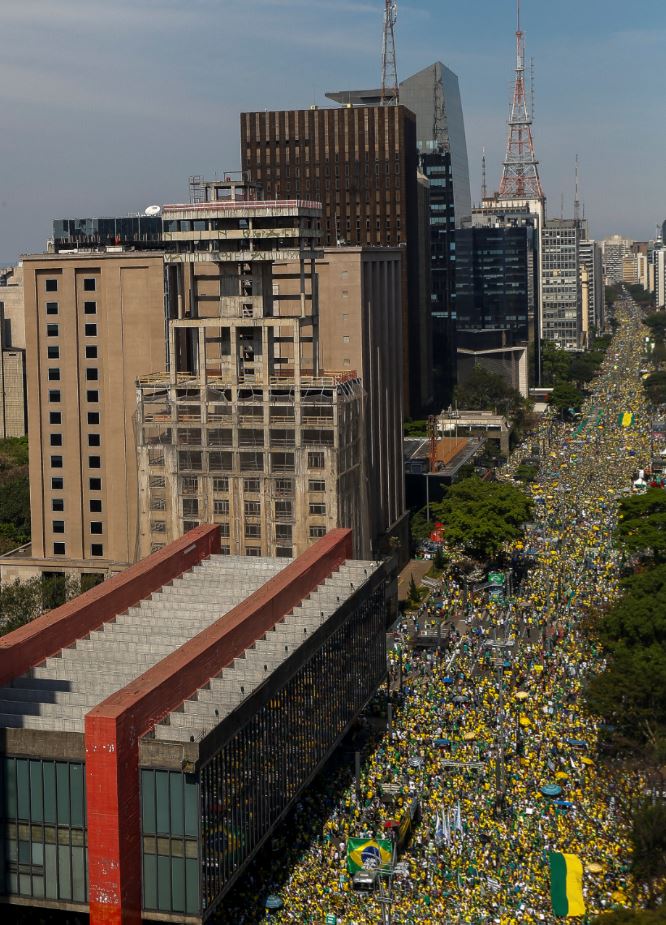 Vista aérea da Avenida Paulista em São Paulo, onde manifestações pró-Bolsonaro foram registradas neste 7 de setembro